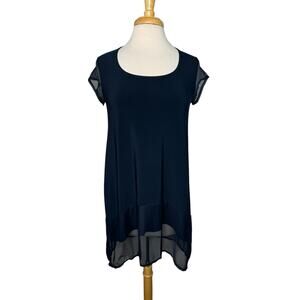 SYMPLI Navy Blue Mesh Detail Tunic Top Size 8 Womens Jersey Knit Lagenlook